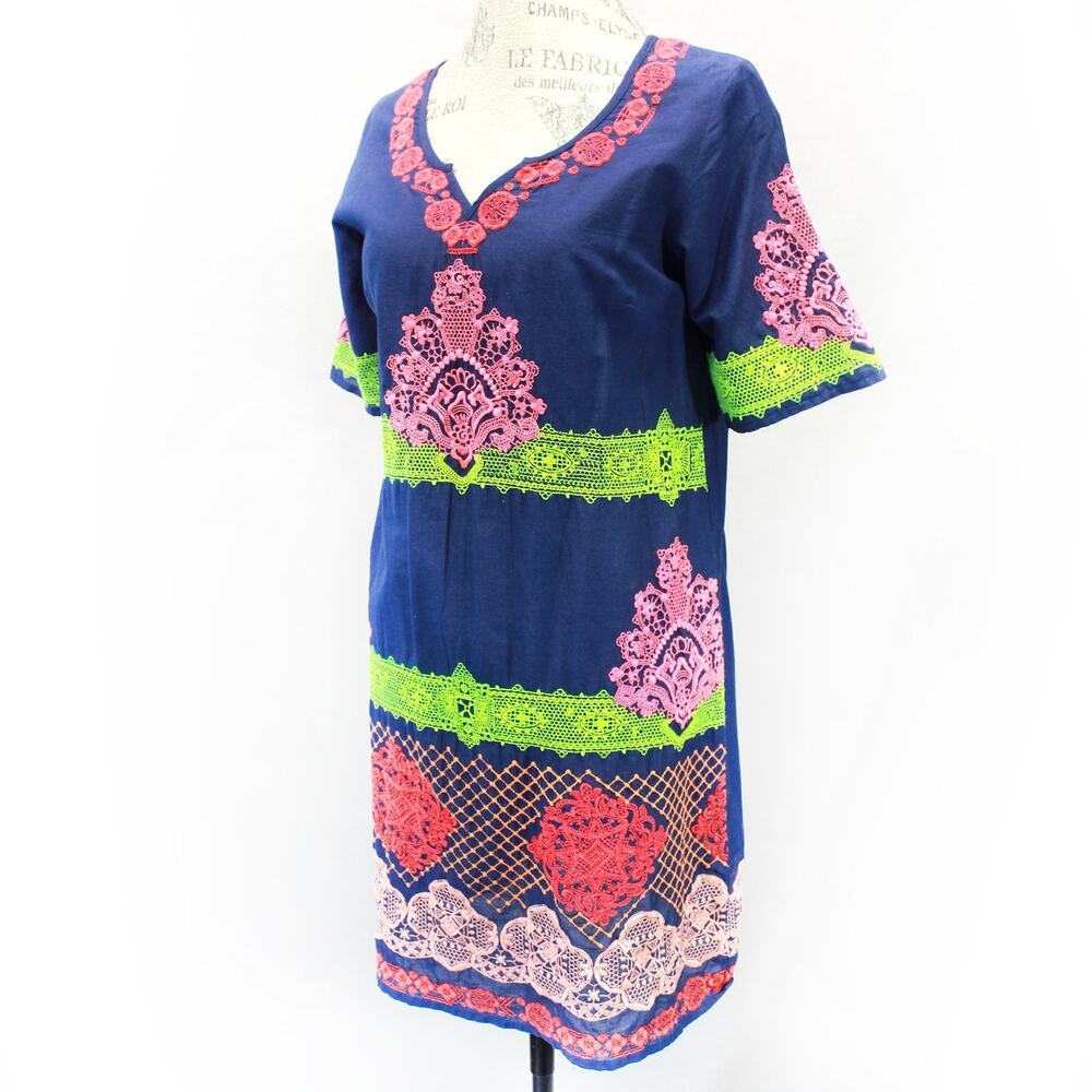 Rr Rose & Rose Cotton T-Shirt Dress Embroidered Cottagecore Grandma Style Size 2
